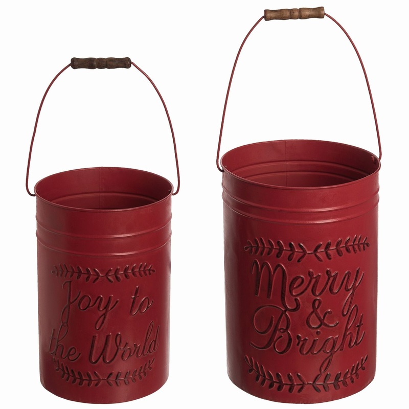 Transpac Metal Deep Rustic Red Buckets, Set Of 2
