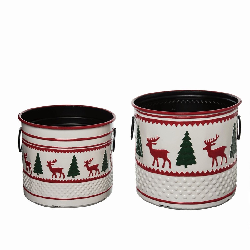 Transpac Metal Enamel Buckets, Set Of 2