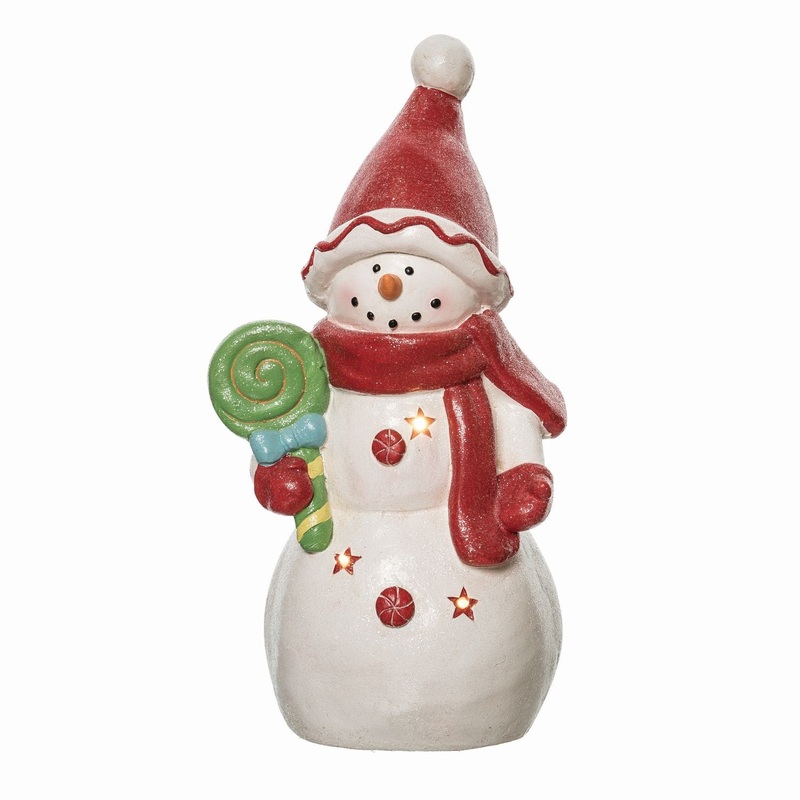 Transpac MgO Light Up Round Snowman Decor