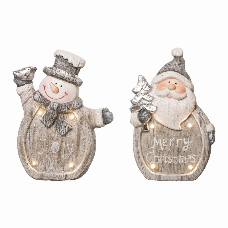 Transpac MgO Light Up Winter Santa/Snowman, Set Of 2, Assortment