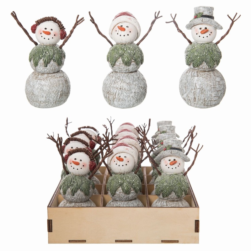 Transpac Mini Woodsy Snowman With Crate, Set Of 12