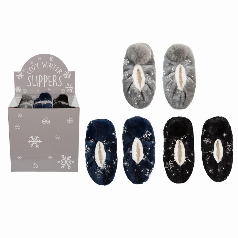 Transpac Plush Cozy Grip Slippers With Display, Set Of 18