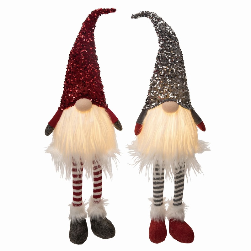 Transpac Plush Light Up Sequin Gnome Sitter, Set Of 2, Assortment