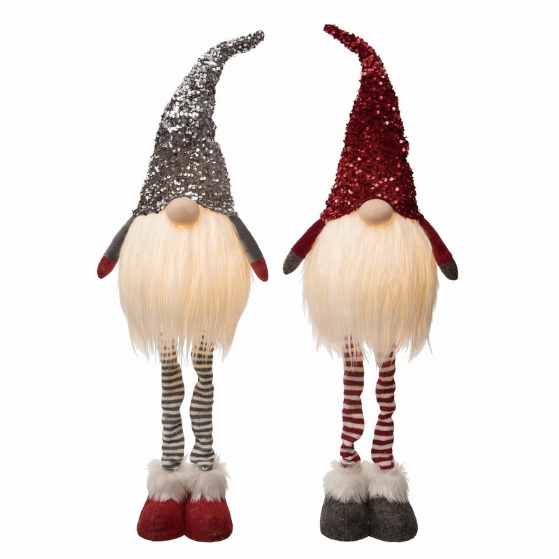 Transpac Plush Light Up Standing Sequin Gnome, Set Of 2, Assortment