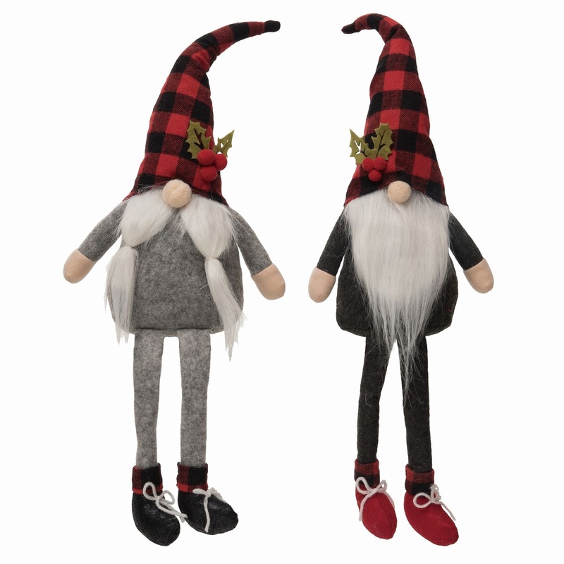 Transpac Plush Plaid Gnome Shelf Sitter, Set Of 2, Assortment
