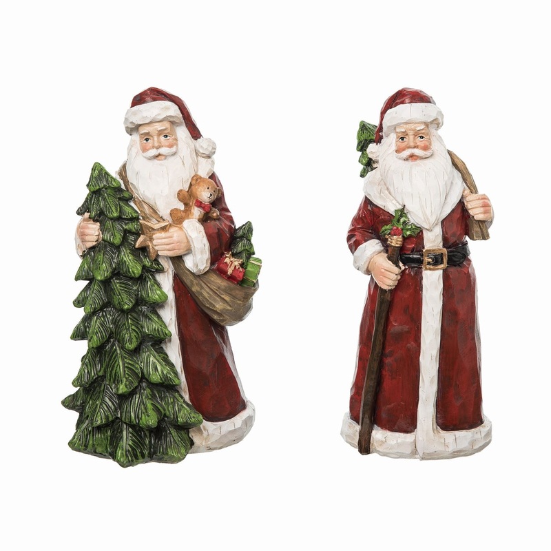 Transpac Resin Carved Santa Figurine, Set Of 2, Assortment