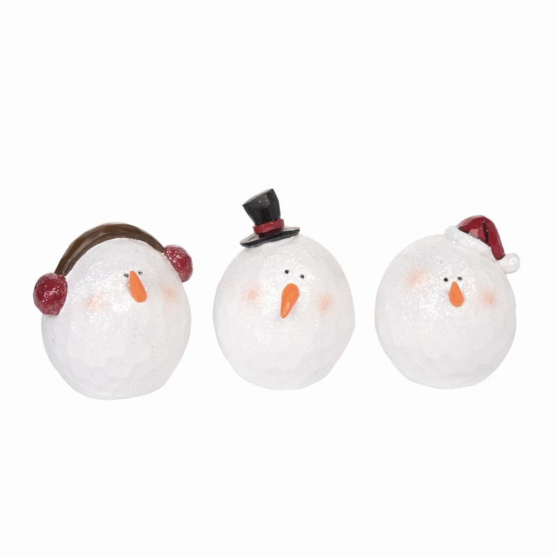 Transpac Resin Carved Snowman Head Figurine, Set Of 3, Assortment