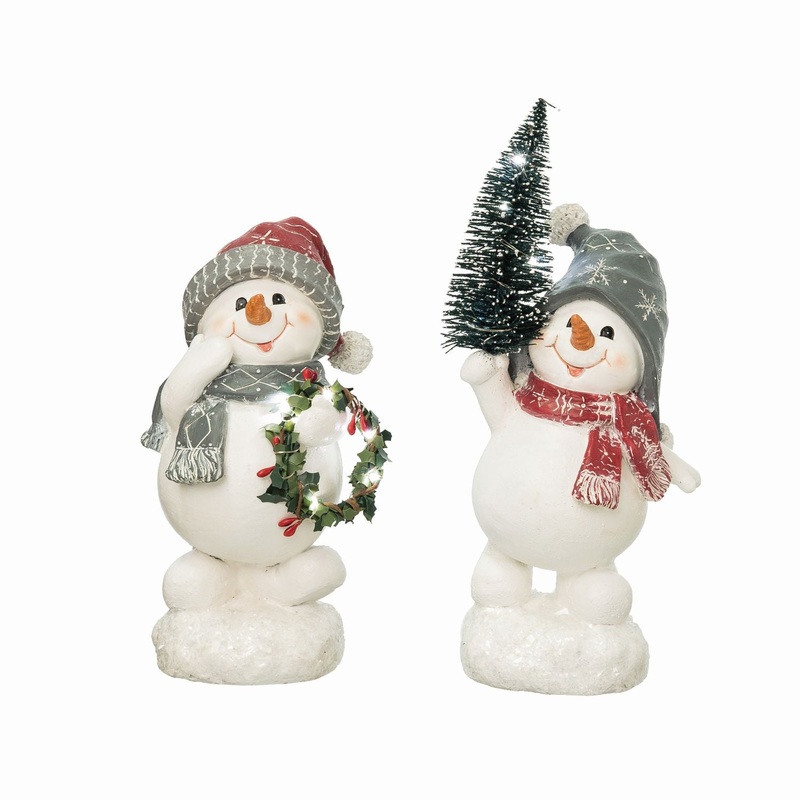 Transpac Resin Light Up Snowman With Floral Figurine, Set Of 2, Assortment