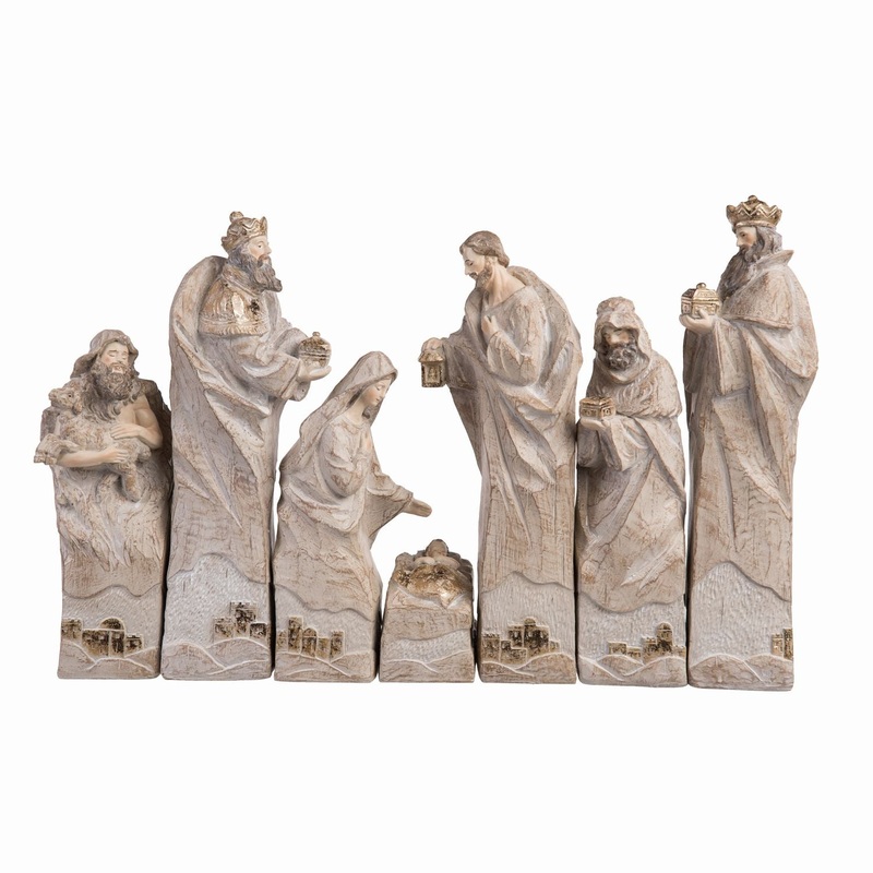 Transpac Resin Pillar Nativity, Set Of 7