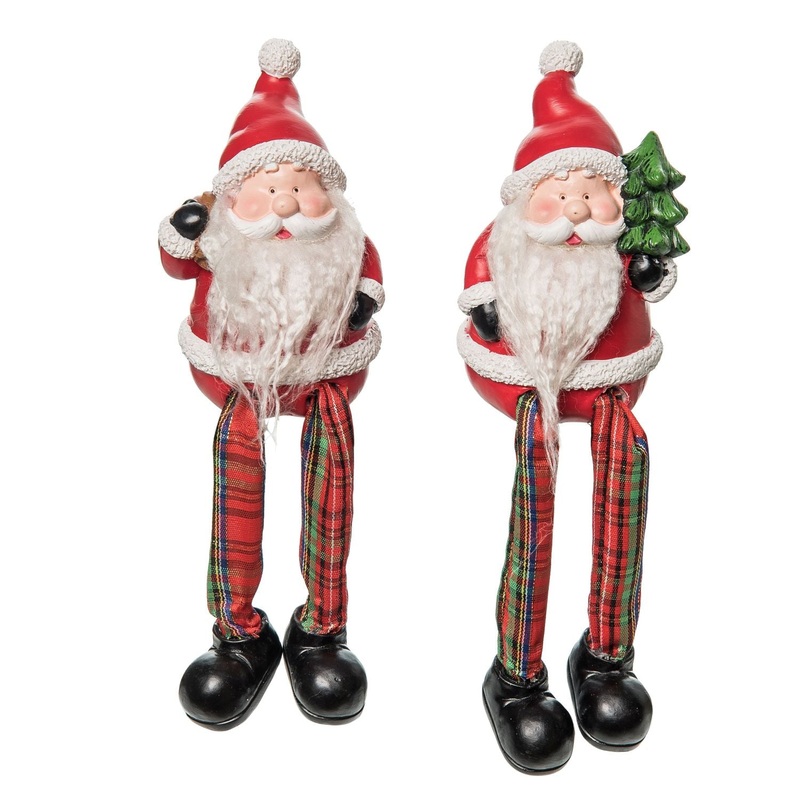 Transpac Resin Santa With Fuzzy Beard Figurine, Set Of 2, Assortment