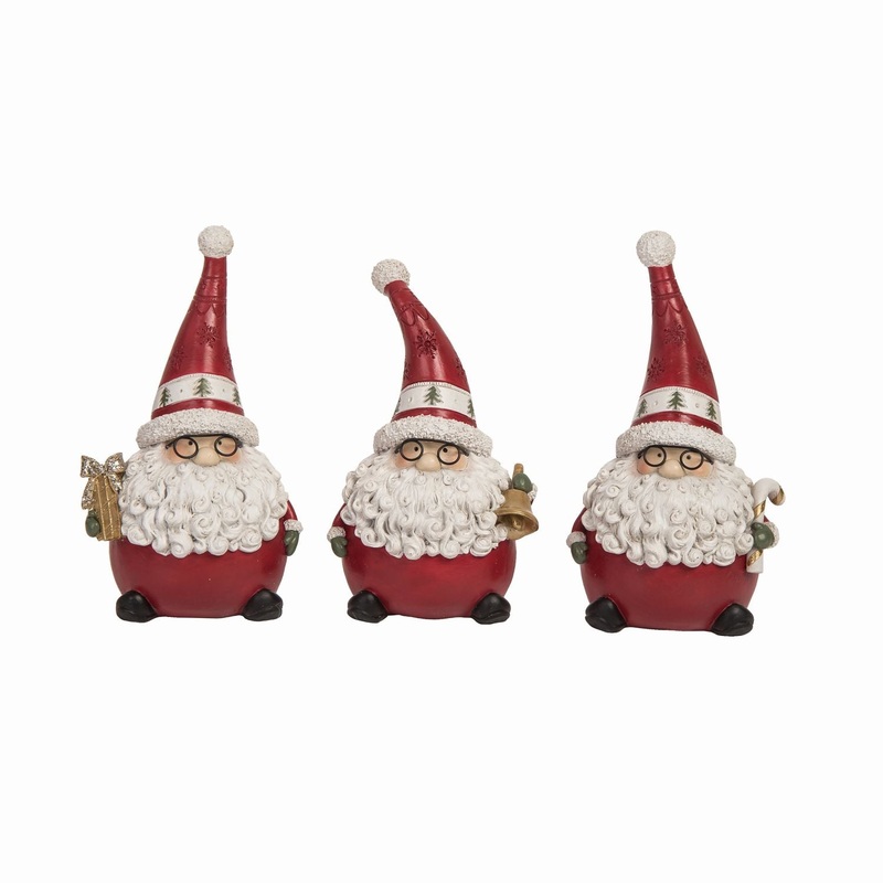 Transpac Resin Spectacle Santa Figurine, Set Of 3, Assortment