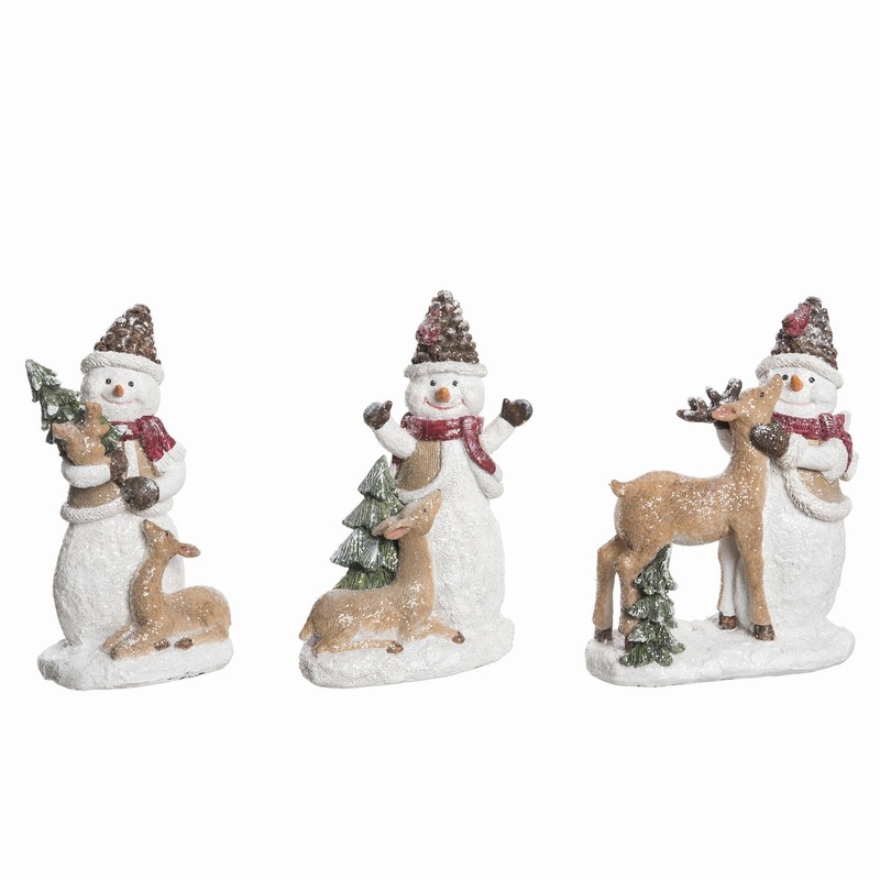 Transpac Resin Sweet Forest Snowman Figurine, Set Of 3, Assortment
