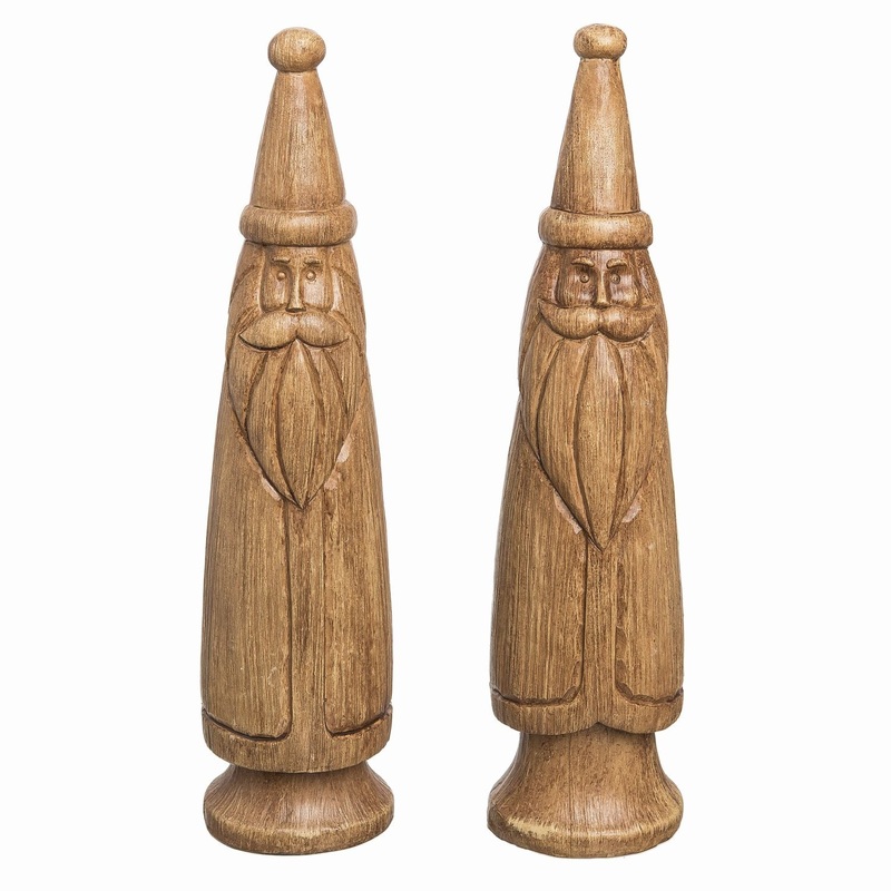 Transpac Resin Wood Look Slim Santa, Set Of 2, Assortment