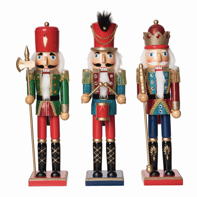 Transpac Wood Glitz & Glam Nutcracker, Set Of 3, Assortment
