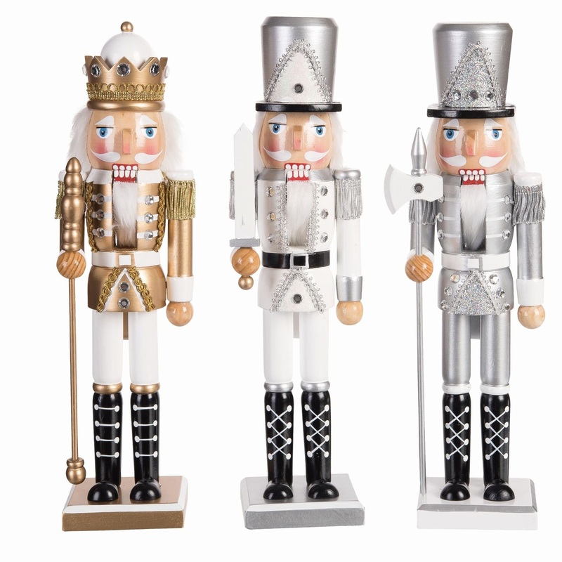 Transpac Wood Glitz Nutcracker Figurine, Set Of 3, Assortment