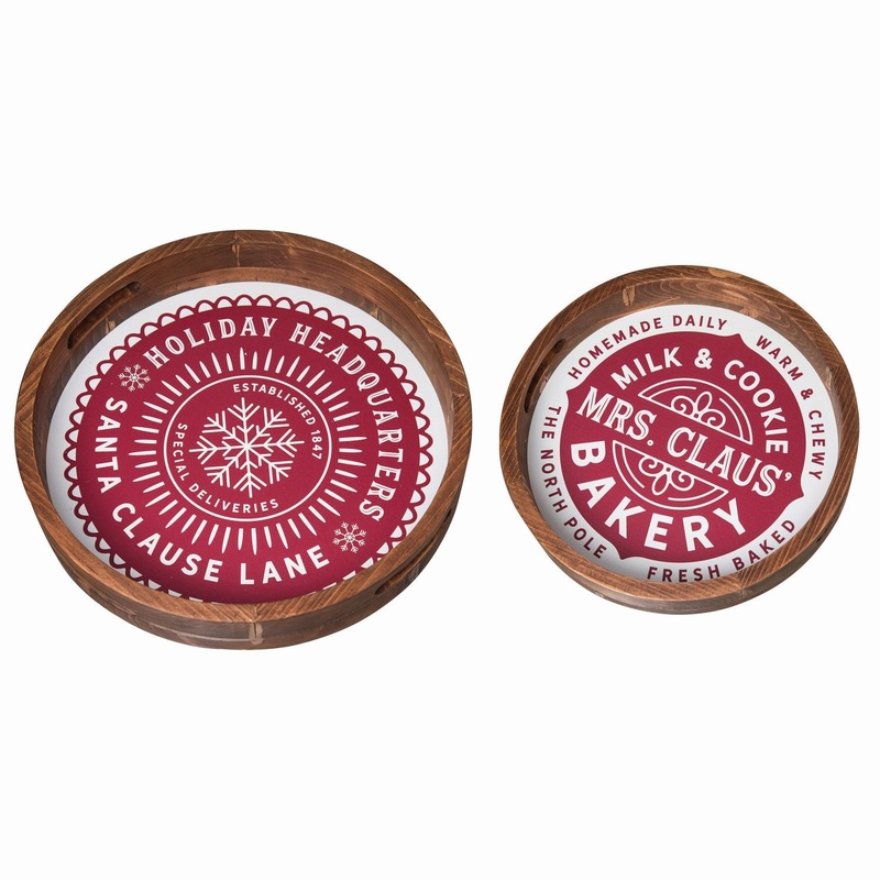 Transpac Wood North Pole Nested Serving Trays, Set Of 2