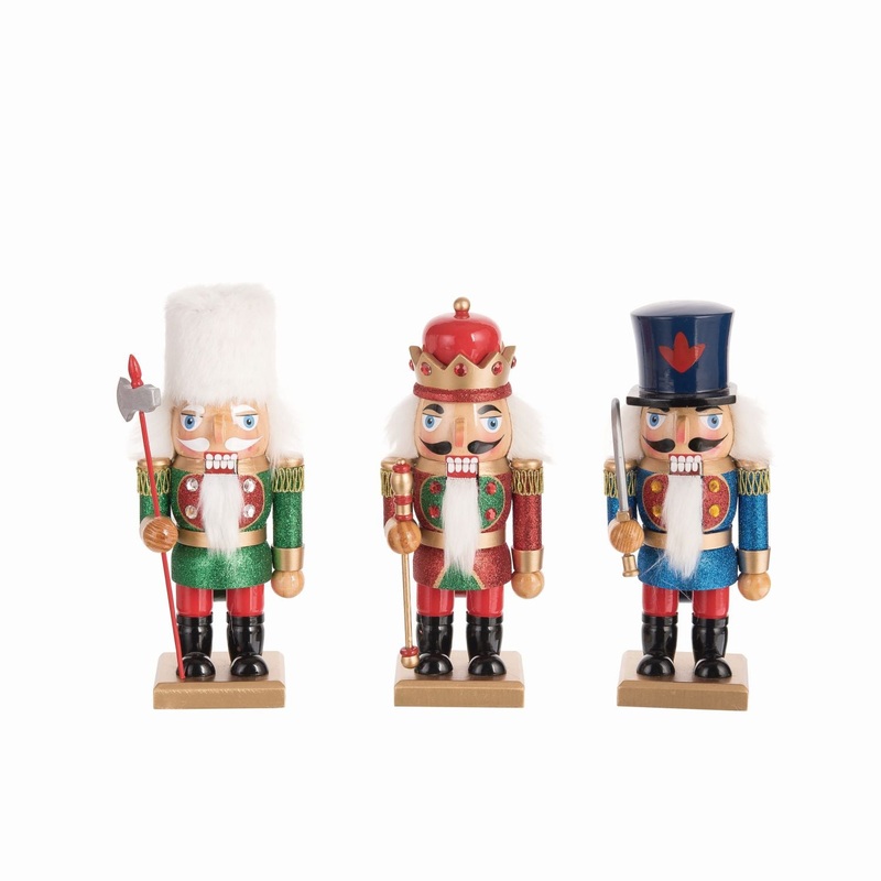 Transpac Wood Short Stack Nutcracker Figurine, Set Of 3, Assortment