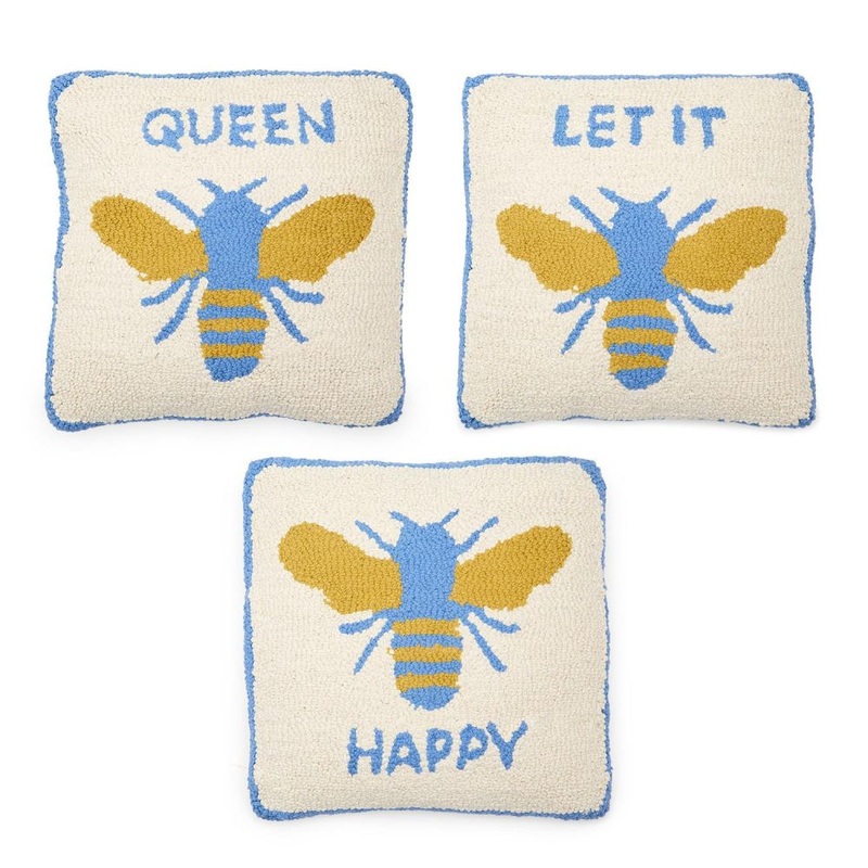 Two’s Company Bee Punch Embroidery Hand-Crafted Pillow Assorted 3 Sayings