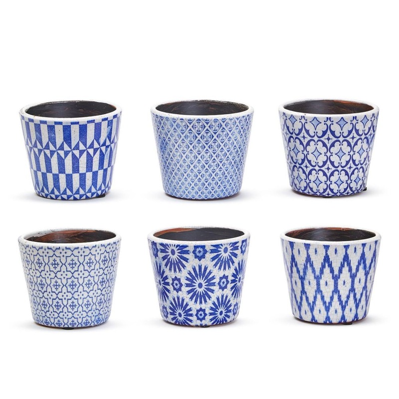 Two’s Company Indigo Collection 5 1/2 Terracotta Pot Assorted 6 Designs