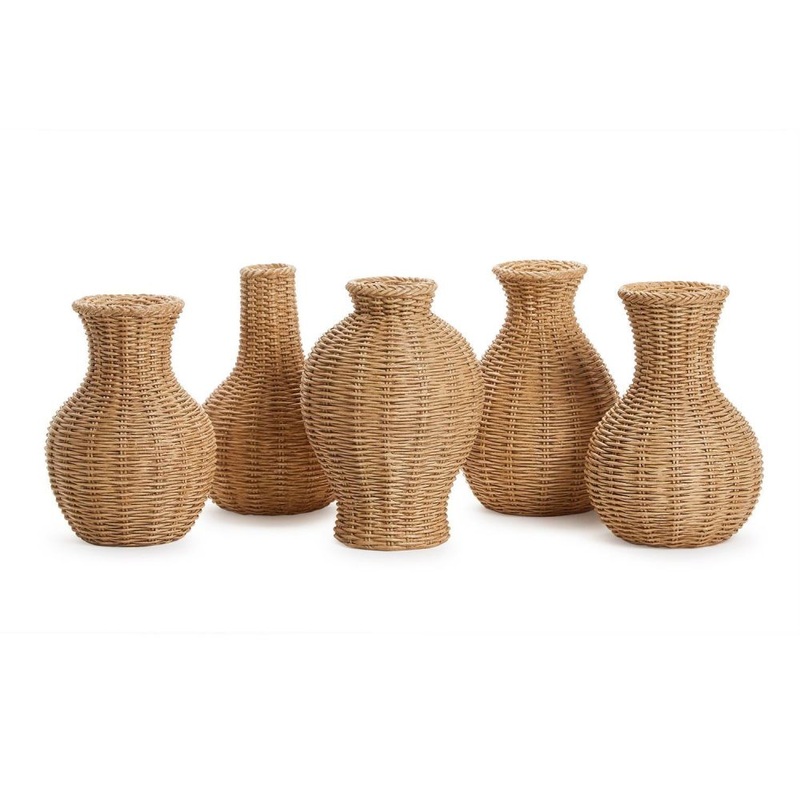 Two’s Company Natural Beauties Set of 5 Basket Weave Pattern Vases – Resin