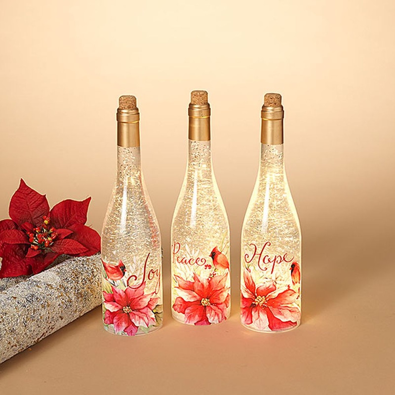 12 B/O Lighted Spinning Water Globe Bottle W/ Poinsettia Design Assortment Of 3