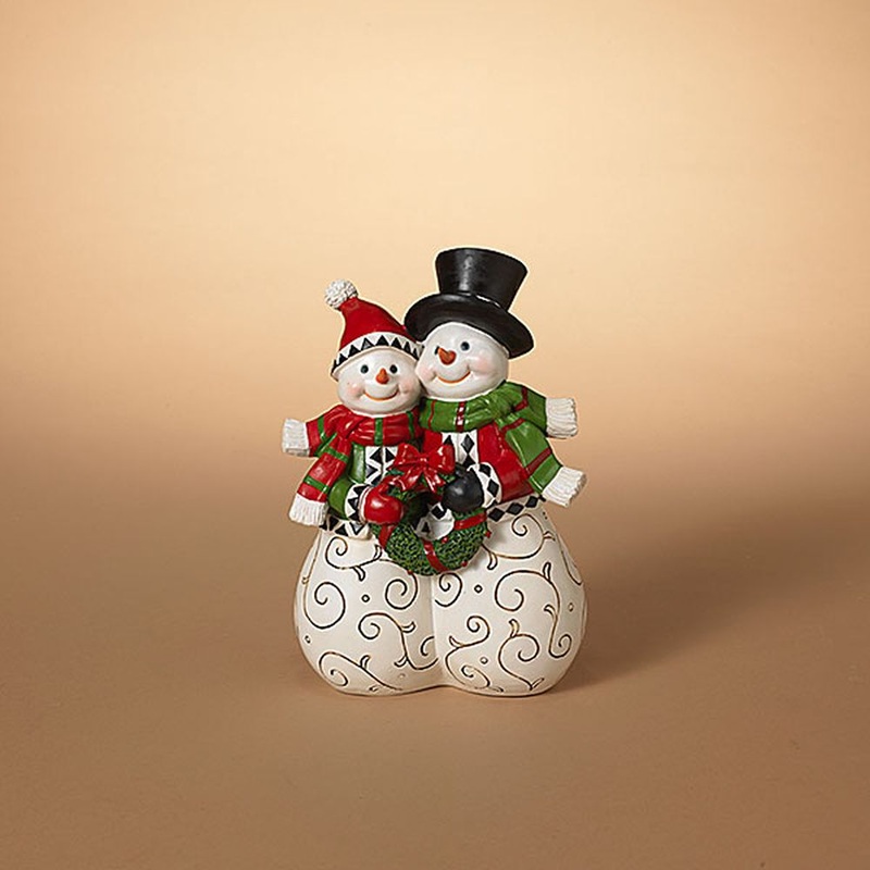 Gerson Company 9.4 Resin Snowman Couple Figurine with Wreath