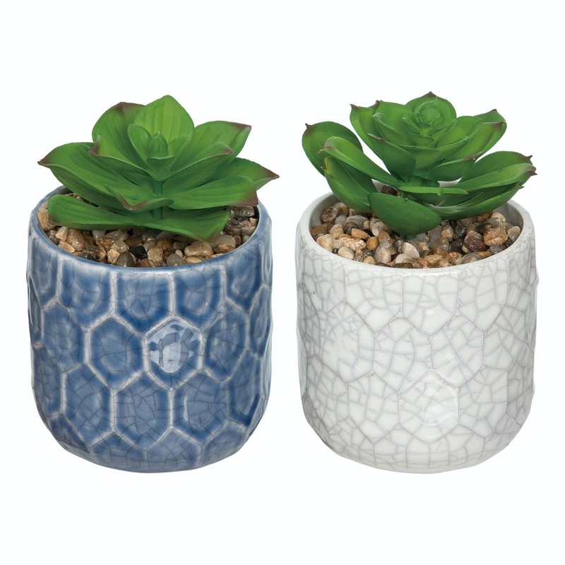Transpac Ceramic Faux Succulent Decor, Set Of 2, Assortment