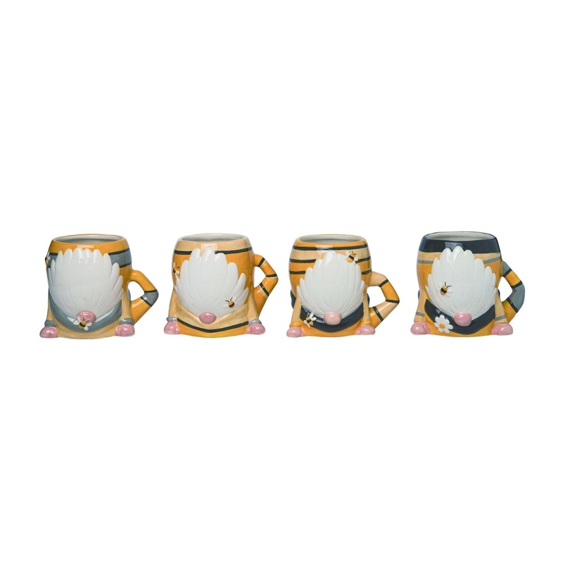 Transpac Dolomite Bee Gnome Mug, Set Of 4, Assortment