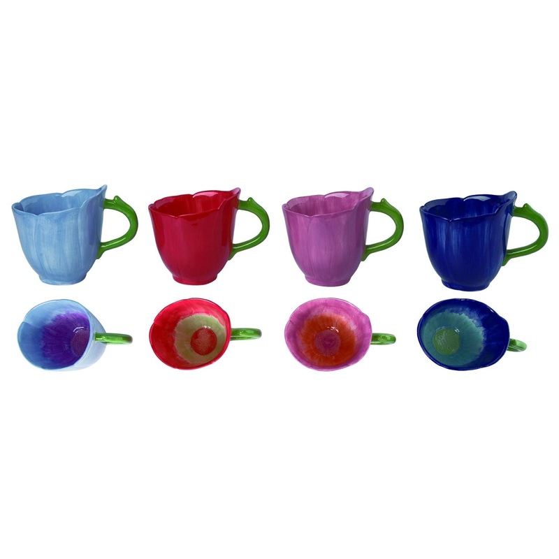 Transpac Dolomite Floral Shaped Mug, Set Of 4, Assortment