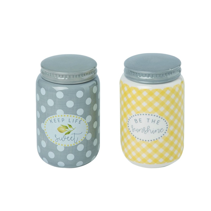 Transpac Dolomite Mini Lemon Jar, Set Of 2, Assortment