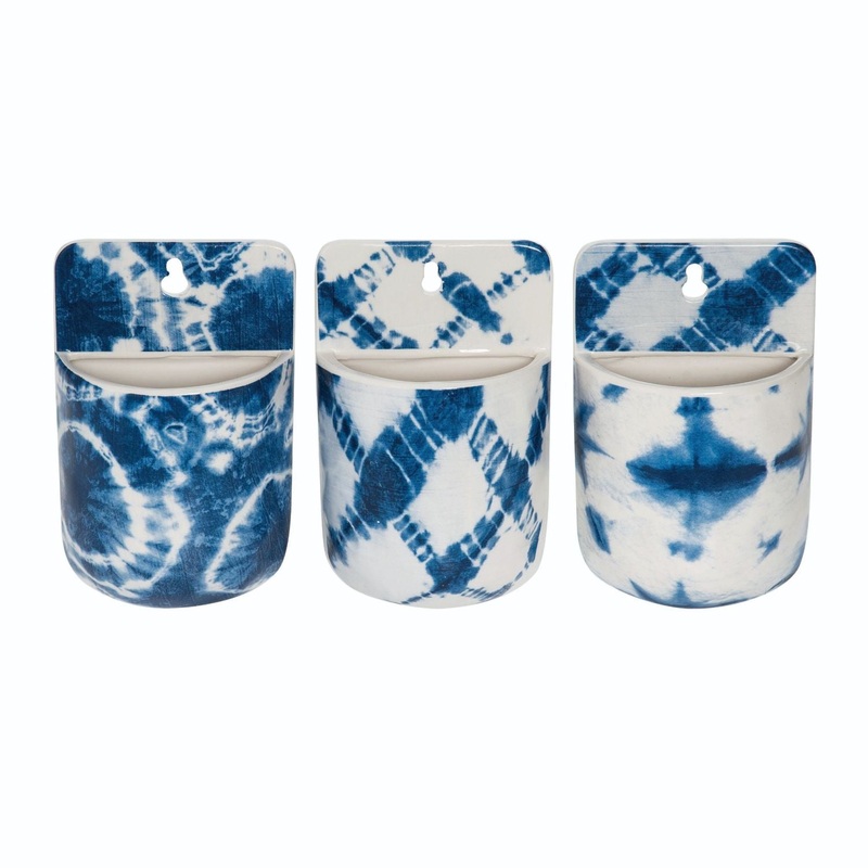Transpac Dolomite Shibori Wall Pockets, Set Of 3, Assortment