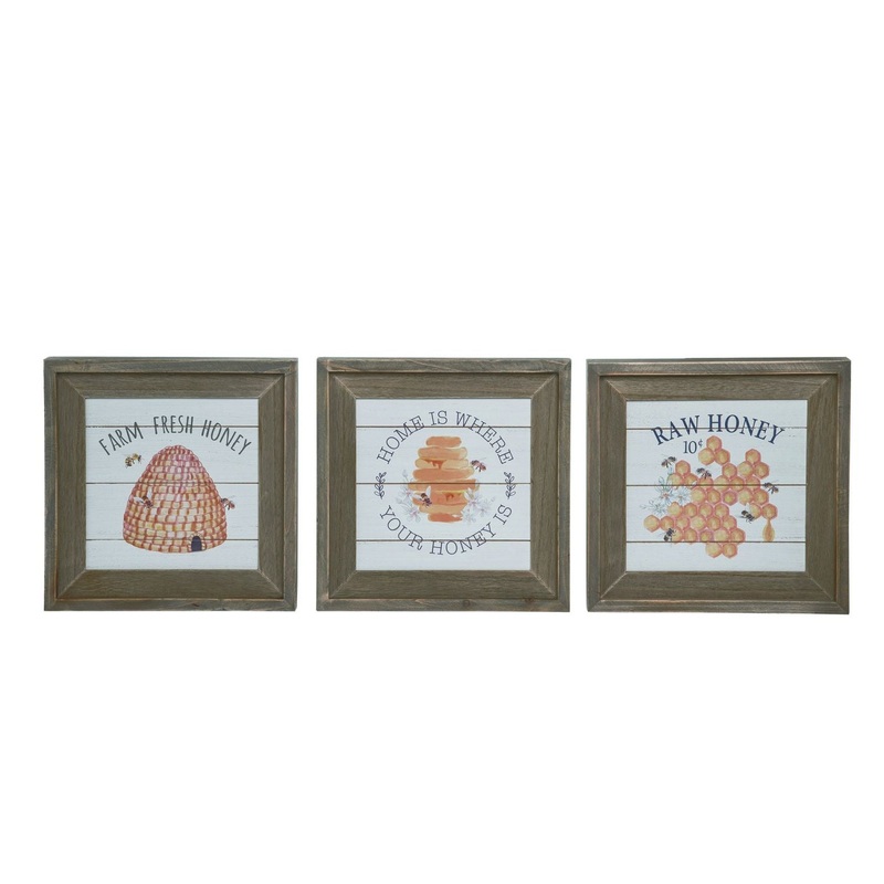 Transpac MDF Framed Bee Hive Decor, Set Of 3, Assortment