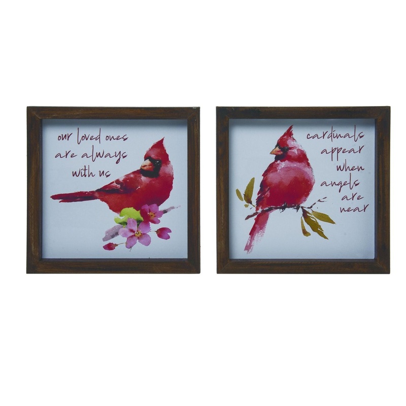 Transpac MDF Framed Cardinal Memorial Block Decor, Set Of 2, Assortment