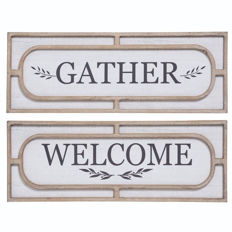 Transpac MDF Framed Welcome/Gather Decor, Set Of 2, Assortment