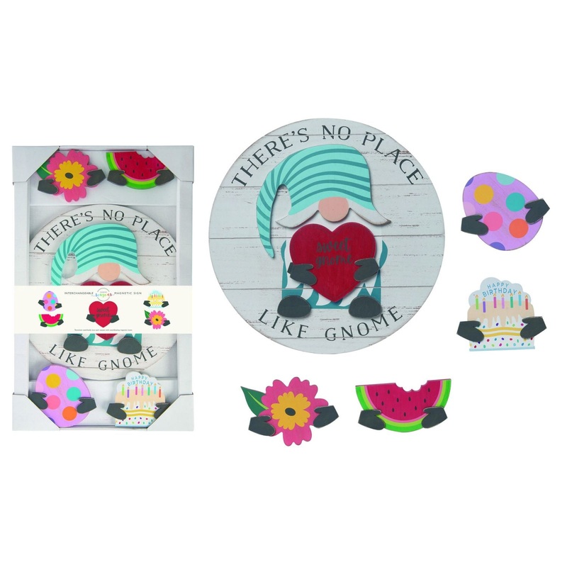 Transpac MDF Hanging Gnome Sign With Interchangeable Magnets, Set Of 6