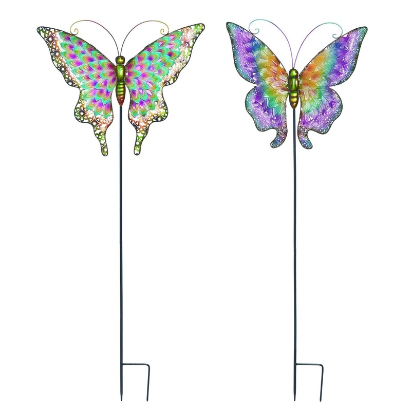 Transpac Metal Butterfly Yard Stake Kd, Set Of 2, Assortment