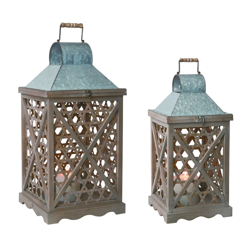 Transpac Metal Caned Lanterns, Set Of 2