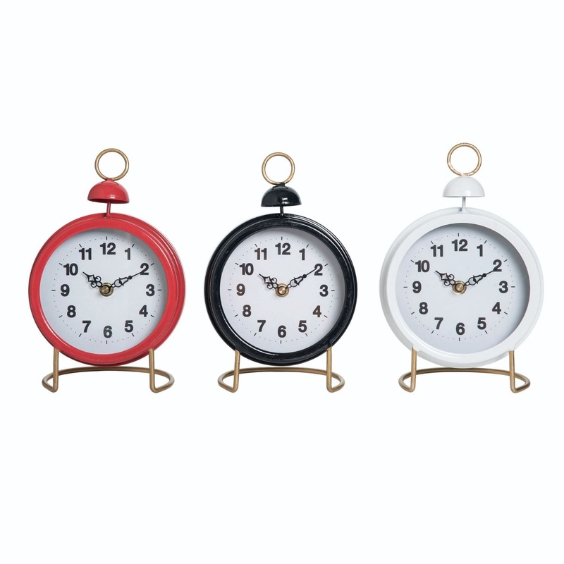 Transpac Metal Enamel Desk Clock, Set Of 3, Assortment