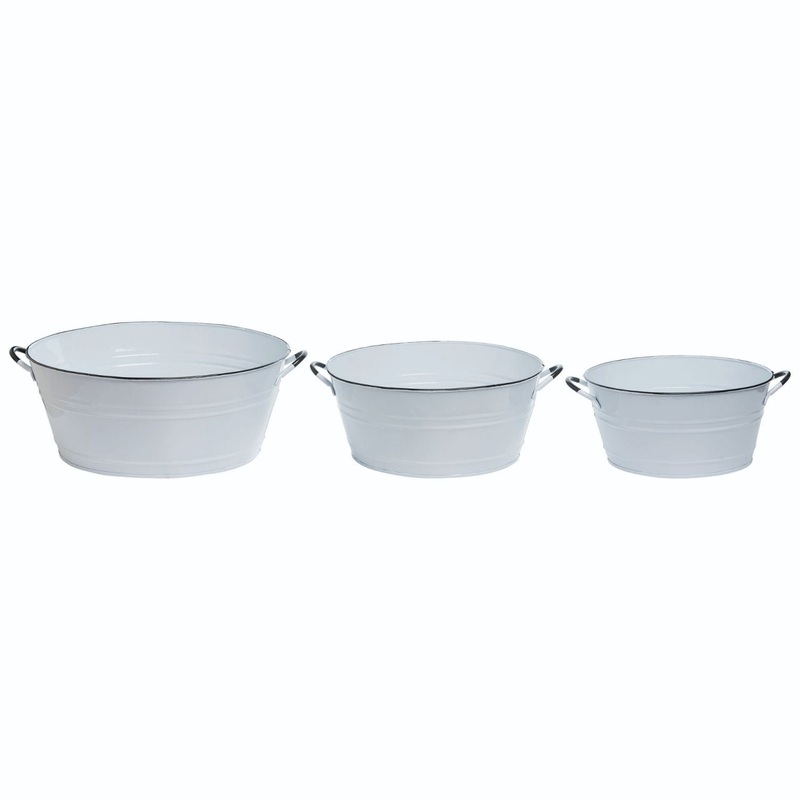 Transpac Metal Enamel Round Tubs, Set Of 3