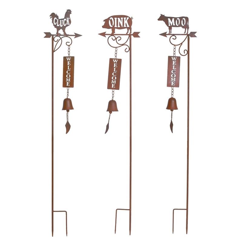 Transpac Metal Farm Animal Chime Yard Stake, Set Of 3, Assortment
