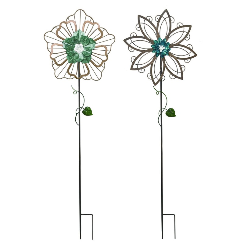 Transpac Metal Floral Impression Yard Stake Kd, Set Of 2, Assortment