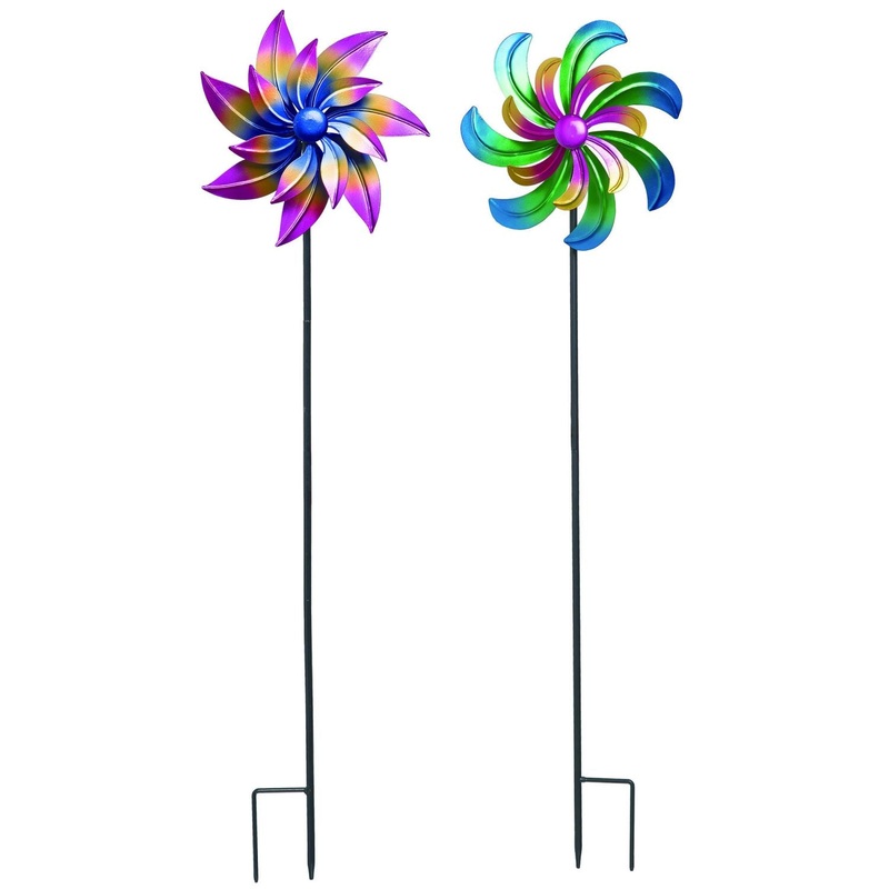 Transpac Metal Kinetic Psychedelic Yard Stake Kd, Set Of 2, Assortment