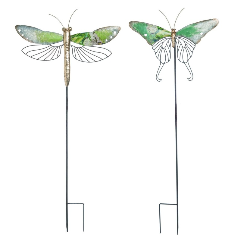 Transpac Metal Mystic Moth/Dragonfly Yard Stake, Set Of 2, Assortment