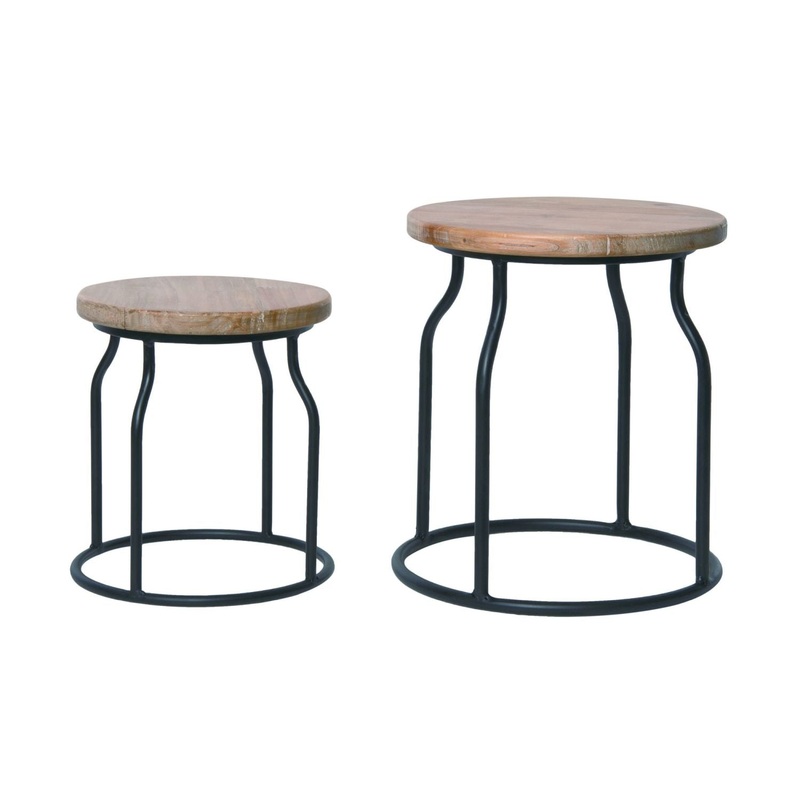 Transpac Metal/Wood Short Nesting Plant Stands, Set Of 2