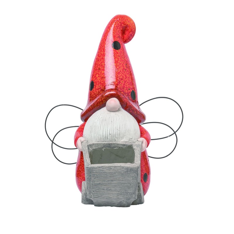 Transpac MgO Ladybug Gnome Wheelbarrow Planter