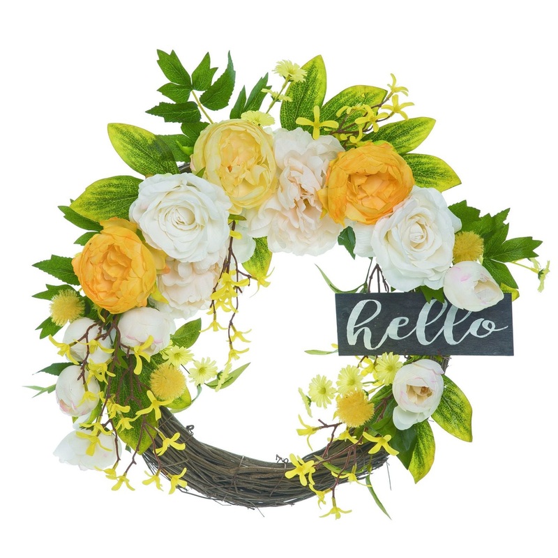 Transpac Peony Hello Wreath