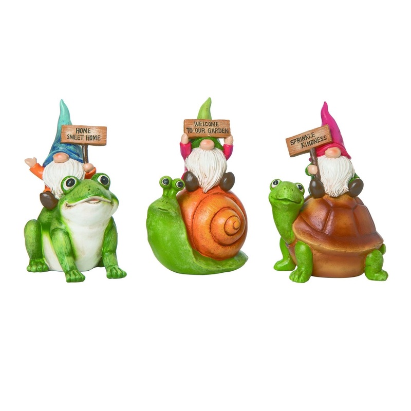 Transpac Resin Gnome Critter Rider Figurine, Set Of 3, Assortment