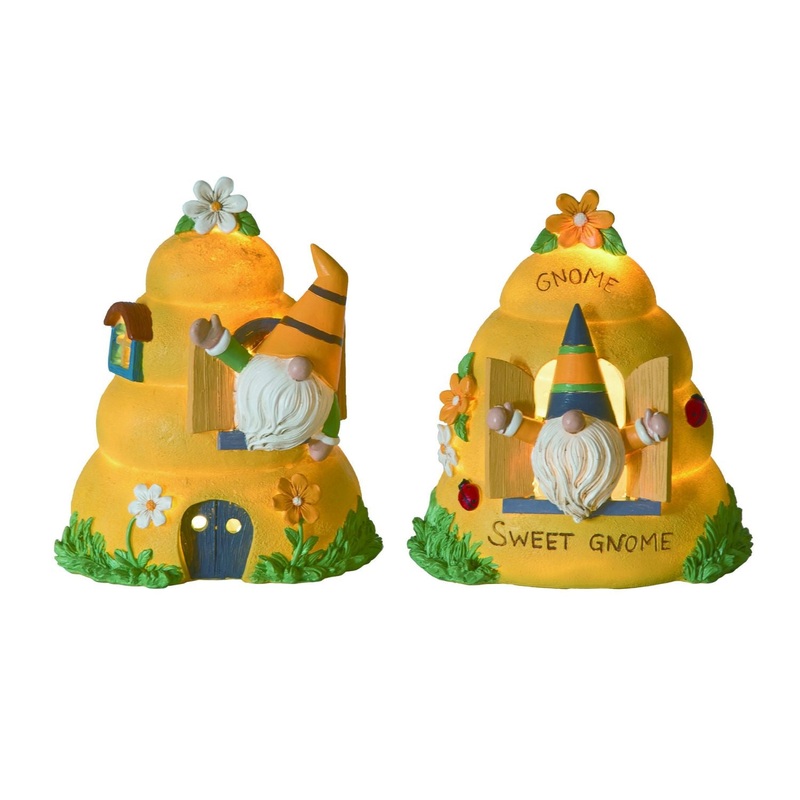 Transpac Resin Light Up Gnome Bee House Decor, Set Of 2, Assortment