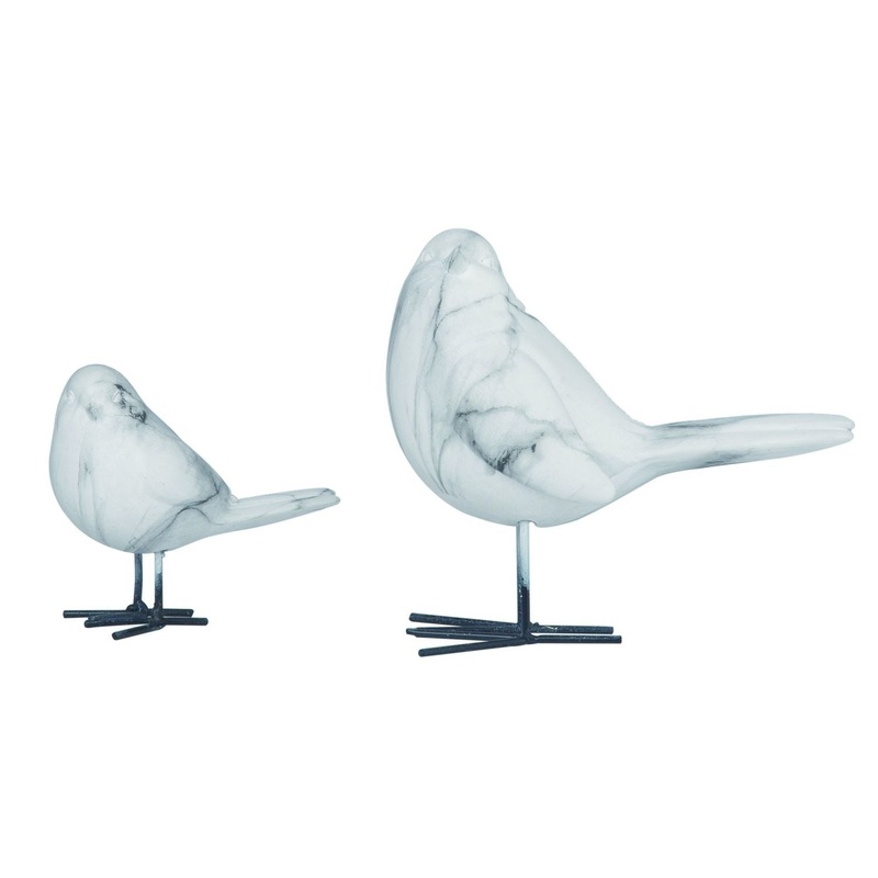 Transpac Resin Marble Standing Birds, Set Of 2
