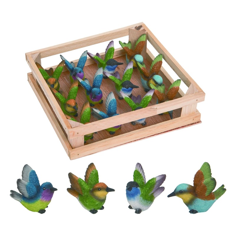 Transpac Resin Mini Flying Hummingbird In Crate, Set Of 12